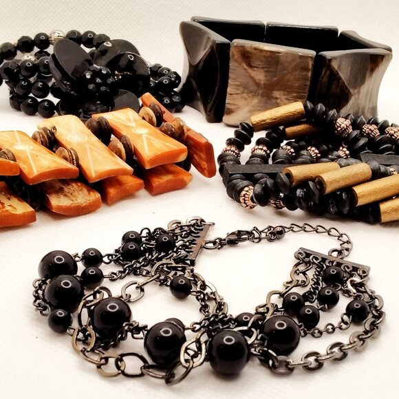 Chunky Bracelets Metal, Wood, Beads - Lot of 5 - Picture 5 of 5